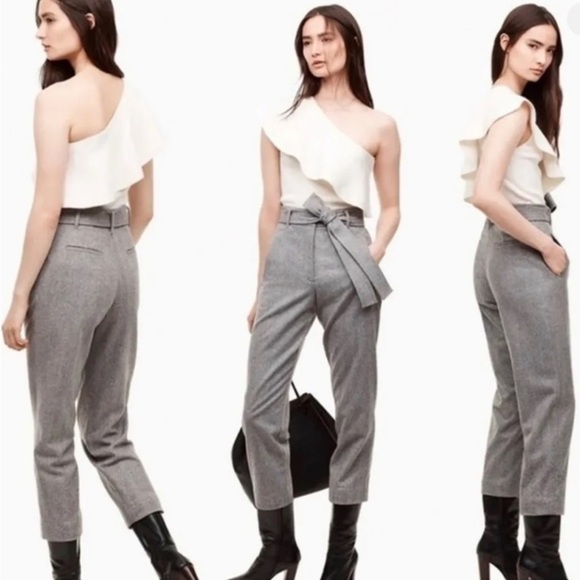 Aritzia Wilfred Tie-Front Wool Cashmere Blend High Waisted Trouser Pants 2 - Picture 3 of 13